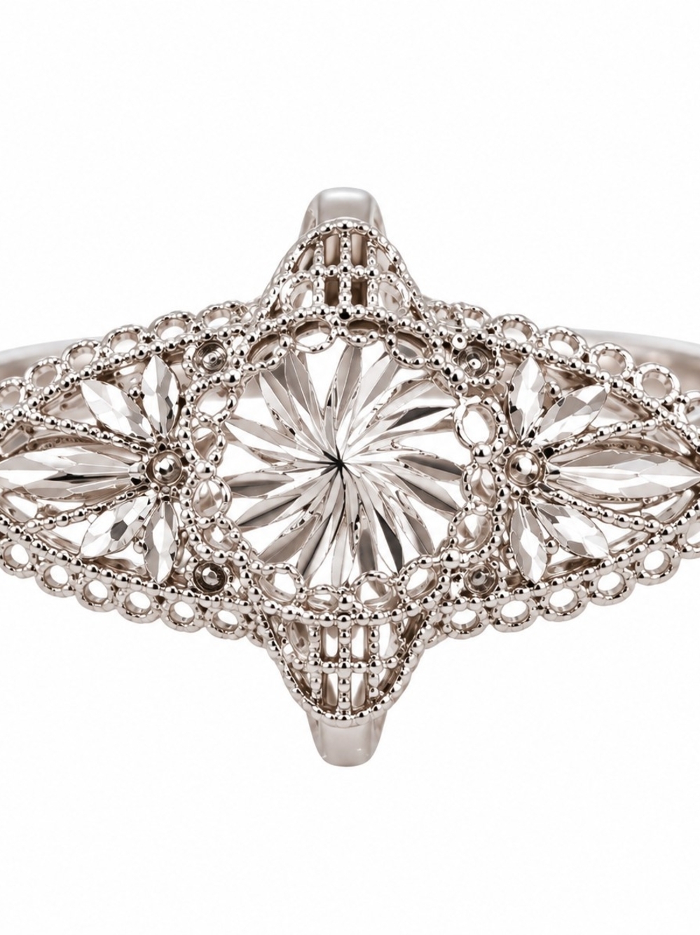 925 Sterling Silver Filigree Floral Statement Ring Size8.5
